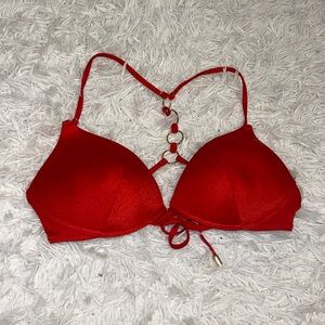 Victoria’s Secret Light Push-Up Red Bikini Top with Gold Detailing (Size: 32D)